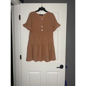 Maverick the collection Tiered Babydoll Short Sleeve dress small mauve nwt
